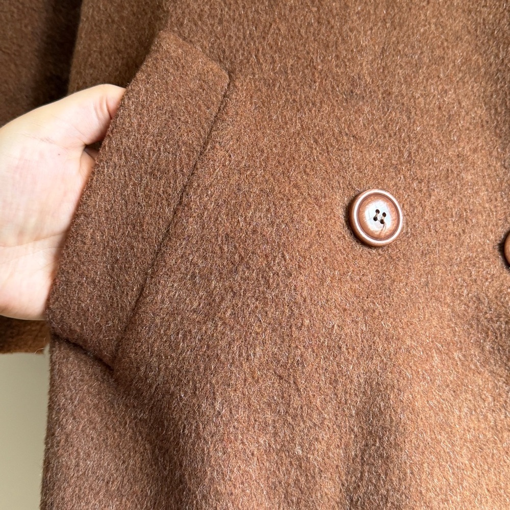 Vintage Brown Double-Breasted Alpaca Blend Coat - Picture 4 of 9